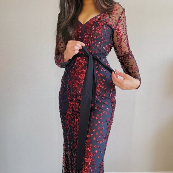 Long sleeve maxi dress with sequins burgundy color size 8 US Christmas/New Year' - Picture 4 of 6